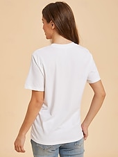 cheap Plain tee-Women's T Shirt Cotton Shirt Tee Top Solid Color Fashion Stylish Basic Short Sleeve Crew Neck Regular Tops Casual Daily Going out Blue Khaki Black White Yellow Summer Spring
