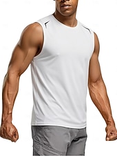cheap Tank Tops-Men's Racer Back Tank Top Sleeveless Crew Neck Summer Solid Color Sports Soak Off Reflective Strip Minimalist Casual Silver Light Khaki Black Top Tee for Men