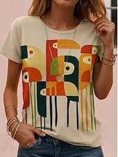 cheap Floral tee-Women's T Shirt Print Ombre Tie Dye Casual Short Sleeve Round Neck Regular Tops Casual Daily Yellow Rainbow Apricot Summer Spring Fall Winter