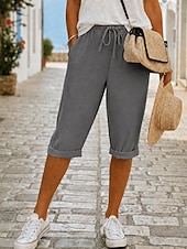  Mulheres Jeans Ganga Calças Capri Burmuda Shorts Moda Comprimento da panturrilha Cintura Alta Tecido Clássico Conforto Com Stretch Casual Diário Férias Preto Cinzento Verão Primavera