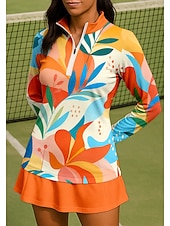economico Camicia Donna-Per donna Geometrico Floreale Top Maglietta sportiva Maglia da tennis Manica Lunga Cerniera Floreale UPF50+ Resistente ai Raggi UV Alta elasticità Traspirante Pallavolo Tennis Golf Colletto Collo Alto