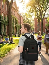 abordables Sacs à dos de Collège-Sac à dos noir pour homme, idéal pour le travail et les études, grande capacité, avec de multiples poches, résistant et doté de bretelles confortables.