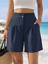 cheap Hot Shorts-Women's Chinos Shorts Vacation Vintage Fashion Short High Waist Plain Pleated Comfort Inelastic Vacation Formal Blue claret Red Walnut Depression Green Summer Spring Loose Fit