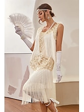 billiga 1920-talets klänningar-Glada 20-talet 1920-talet Middag Klänningar Flapper-klänning Kläder Ärmlös Den store Gatsby Bröllopsgäst Paljetter Tofs Rundhals Maskeradkläder Dam Jul Karnival Maskerad Kvällsfest Halloween lönnkrog