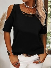 economico T-shirt semplice-Per donna Maglietta Semplice Elegante Manica Corta Girocollo Top Regolari Casuale Quotidiano Uscire Blu Bianco Cachi Nero Rosa Estate Primavera