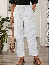 economico gamba larga e vita alta-Per donna Pantaloni casual Pantaloni Estivi Pantaloni Corti Vacanza Essenziale Casual Lunghezza alla caviglia Vita Alta Semplice Ricamato Tasca Fascia Elastica Comodo Comodità Morbido Inelastico