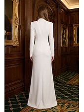 preiswerte Smokingkleider-Damen Smokingkleid Meerjungfrauenschnitt Meerjungfrau Hochzeitsgast Stretch-Crêpe Elegant Hoher Schlitz Langarm Bodenlang V Ausschnitt