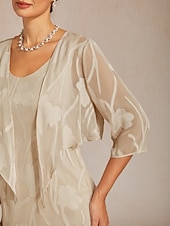  Mulheres encolhe os ombros Renda Ilusão Floral Elegante à moda Manga 3/4 Gola Boba Tops curtos Diário Convidado do casamento Roupas de férias Mink Verão Primavera Outono