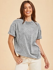  Per donna 100% cotone Maglietta Camicia di cotone Top lavati effetto vintage Semplice Vintage Moda Elegante Manica Corta Girocollo Top lunghi Quotidiano Uscire Weekend Blu Nero Verde chiaro Rosso