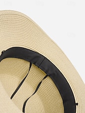 cheap Women's Hats-Women's Flat Top Straw Boater Hat, Pearl Trim Summer Sun Hat, Multiple Colors, Elegant Wide Brim Vacation Beach Hat for Travel, Resort, Garden Party &amp; Daily Wear