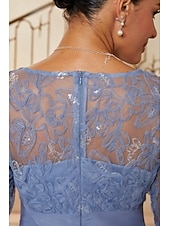  Women's Sheath Column Cocktail Dress Wedding Guest Dress Ankle Length V Neck Half Sleeve Illusion Sleeve Empire Waist Elegant Mother Of The Bride Semi Formal with Chiffon 3D Floral Mesh Lace Slit