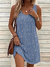 economico Arte &amp; Design Abiti-Per donna Mini Abito Vestito Estivo Abito a trapezio Abito Estivo Vacanza Casual Boho Spiaggia Feste Matrimonio Vestibilità regolare Floreale Grafico Leopardo Senza Maniche Collo a U Blu Rosa Viola