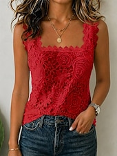  Women's Lace Tops Lace Patchwork Elegant Sleeveless Square Neck Regular Tops Casual Blue Black White Pink Red Summer