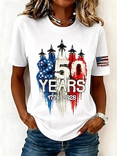  American Independence Day Women's T Shirt Print Graphic Flag Letter Vintage Fashion Stylish Short Sleeve Crew Neck Round Neck Regular Tops Casual Daily Weekend Blue Black White Summer Spring Fall