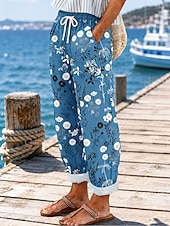  Per donna Chinos Vacanza Vintage Casual Lunghezza intera Vita media Floreale Grafico Coulisse Patchwork Tasca Comodità Morbido All'aperto Inelastico Casuale Quotidiano Vacanza Blu Viola Estate