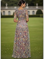 abordables Largo del piso-Corte A Vestidos Hasta el Suelo Vestido de Fiesta Vestido Cóctel Vestido de Madrina Media Manga Escote Elegante Vintage Lujoso Formal Invitado a la boda El derby de Kentucky Tul con Estampado flor