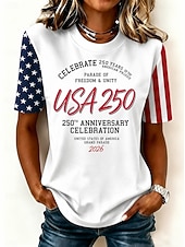  Amerikanischer Unabhängigkeitstag Damen T Shirt Druck Grafik Nationalflagge Vintage Stilvoll Klassisch Kurzarm Rundhalsausschnitt Rundhals Lange Oberteile Lässig Täglich Wochenende Blau Rot / Blau