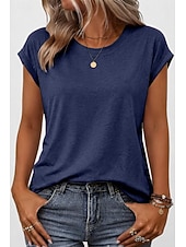 economico T-shirt semplice-Per donna Maglietta Semplice Elegante Manica Corta Manica a pipistrello Girocollo Top lunghi Casuale Quotidiano Uscire Blu Verde acqua Nero Bianco Rosa Estate Primavera