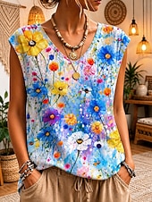 economico Serbatoio Grafico-Per donna Canotta Stampato Floreale Grafico Vintage Elegante Casual Senza Maniche Scollo a V Top Regolari Casuale Quotidiano Abbigliamento da vacanza Blu Rosa Rosso Estate Primavera
