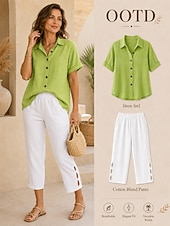  Femmes Coton mélangé Chinos Pantalon d'été Mode Streetwear Longueur cheville Taille haute Uni Avec Poches Ceinture Élastique Confortable Doux Micro-Élastique Extérieur Rue Blanche Marron foncé Vert