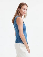 cheap Plain Tank-Women's Tank Top Tee Top denim-look Buttons Solid Color Vintage Fashion Sleeveless Sleeveless Crew Neck Regular Tops Casual Daily Blue Summer Spring