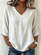  Per donna Maglietta Tinta unica Moda Casual Mezza Manica Scollo a V Top lunghi Casuale Blu Nero Bianco Giallo Albicocca Estate