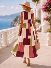  Damen Maxikleid Sommerkleid Urlaub Täglich Heim Outdoor Normale Passform Blumen Ärmellos V Ausschnitt Gelb Purpur Khaki Sommer Frühling