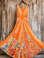  Femmes Robe Midi Robe trapèze Occasionnel Coupe régulière A Ombre Fleuri Graphique Sans manches Col Rond Bleu Rose Claire Orange Été Printemps