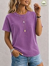 voordelige Effen t-shirt-softfade™ dames T-shirt van 100% katoen, vintage gewassen model, korte mouwen, ronde hals, lange mouwen, casual, blauw, zwart, lichtgroen