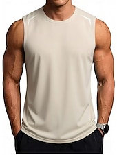 cheap Tank Tops-Men's Racer Back Tank Top Sleeveless Crew Neck Summer Solid Color Sports Soak Off Reflective Strip Minimalist Casual Silver Light Khaki Black Top Tee for Men