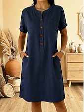 cheap Plain Dress-Women's Knee Length Dress Casual Dress Elegant Vacation Casual Daily Outdoor Vacation Regular Fit Plain Short Sleeve Crew Neck Blue Navy Blue Summer Spring
