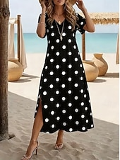  Per donna Abito Midi Abito a trapezio Casual Quotidiano Ferie Data Vestibilità regolare Grafico A Pois Manica Corta Scollo a V Blu Nero Rosa Azzurro cielo Estate Primavera