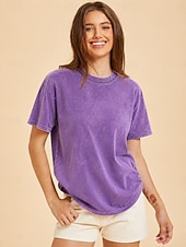  Per donna 100% cotone Maglietta Camicia di cotone Top lavati effetto vintage Semplice Vintage Moda Elegante Manica Corta Girocollo Top lunghi Quotidiano Uscire Weekend Blu Nero Verde chiaro Rosso