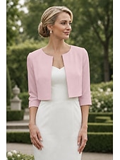 preiswerte Wraps für Hochzeitsgäste-Damen-Wickelbolero Schulterfreies Damen-Mutter-Wickel grundlegende Mäntel  Jacken Elegant 3/4-lange Ärmel Chiffon Hochzeitsgäste Wickel mit einfarbig für Partyabend im Frühling und Sommer um Eindruck