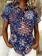  Giorno dell'Indipendenza Americana Per donna Camicia Bottoni Stampato Grafico A righe Bandiera Americana Vintage Quotidiano Elegante Senza Maniche Manica Corta Colletto a Camicia Top Regolari Casuale