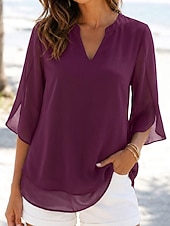 economico Bluse Semplici-Per donna Top in chiffon Vacanza Vintage Quotidiano Scollo a V Top lunghi Casuale Nero Rosa Vino Blu marino Blu Reale Estate Primavera