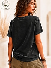  Per donna 100% cotone Maglia Henley Grafico Bandiera Semplice Vintage Moda Elegante Manica Corta Henley Top Regolari Casuale Spiaggia Blu Nero Viola Arancione Rosso rosa Estate Primavera
