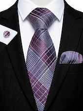 preiswerte Hochzeit ACC-Krawatten-, Einstecktuch- und Manschettenknopfset für Herren, mehrfarbig gemustertes Polyester-Krawattenset für Hochzeiten, Business-Anlässe, formelle Anlässe und Abendgarderobe