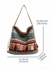 abordables Sacs à Dos de Mode-Womens Boho Sac à épaule brodé avec des pompons Sac hobo ethnique pour festivals voyages plage
