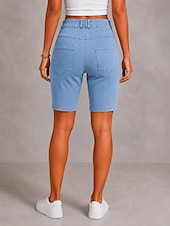 baratos jeans-Mulheres Jeans Ganga Calção Burmuda Shorts Moda Comprimento do joelho Cintura Alta Clássico Conforto Férias Formal Azul Claro Cinzento Verão Primavera Normal