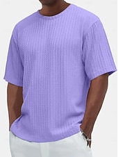 economico T-shirt in maglia a coste-Per uomo Maglietta Maglietta a Maglia a Coste Maniche Corte Girocollo Estate Semplice Testurizzato Striscia di Fossa Moda Designer Essenziale Jacquard Puro Casuale Vacanza Streetwear Blu Nero Verde