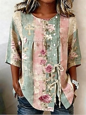 economico Bluse Floreali-Pasqua Per donna Camicia Elegante Bohemien Vacanza Manica Corta Top Regolari Casuale Blu Verde primavera Bianco Azzurro cielo Verde Estate Primavera