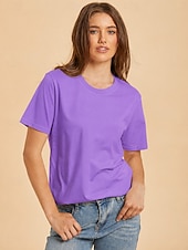cheap Plain tee-Women's T Shirt Cotton Shirt Tee Top Solid Color Fashion Stylish Basic Short Sleeve Crew Neck Regular Tops Casual Daily Going out Blue Khaki Black White Yellow Summer Spring