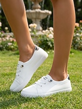 Χαμηλού Κόστους Γυναικεία Sneakers-Γυναικεία κλασικά λευκά casual sneakers – ελαφριά παπούτσια πεζοπορίας με ελαστική ταινία και εύκαμπτη αντιολισθητική σόλα για καθημερινή άνεση, σχολείο, ταξίδια και καθημερινή χρήση.