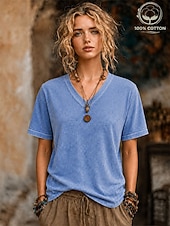  Halloween Women's T Shirt Cotton Shirt Tee Top Ruched Graphic Flag Plain Vintage Fashion Stylish Short Sleeve V Neck Regular Tops Casual Daily Going out Blue Black Purple Green Rose Red Summer Spring