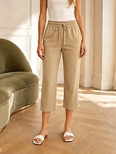preiswerte Unterteile-Damen Caprihose Hose aus Baumwollleinen Chinos Sommershorts Urlaub Basic Lässig Knöchellang Hohe Taille Einfach Tasche Elastischer Bund Bequem Weich Dehnbar Täglich Outdoor Straße Marineblau Khaki