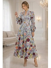 voordelige Enkel Lengte-A-lijn Tot de enkel Kanten jurk Moeder van de bruid jurk Lange mouw V-hals Elegant Vintage Luxueus Formeel Bruiloft gast Bruiloft Kant Tule met 3D-bloemen Borduurwerk Bloem