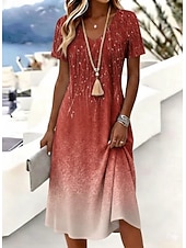 voordelige Kunst &amp; Design Jurken-Dames Halflange jurk T shirt jurk A lijn jurk Vakantie Casual Boho Strand Ruim Passend Ombre Grafisch Abstract Korte mouw V-hals Blozend Roze Paars Oranje Groen Zomer Lente