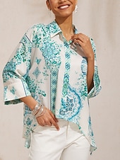 economico Bluse e camicie-Camicia in raso setoso con maniche a pipistrello color celadon bloom story