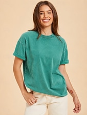  Per donna 100% cotone Maglietta Camicia di cotone Top lavati effetto vintage Semplice Vintage Moda Elegante Manica Corta Girocollo Top lunghi Quotidiano Uscire Weekend Blu Nero Verde chiaro Rosso